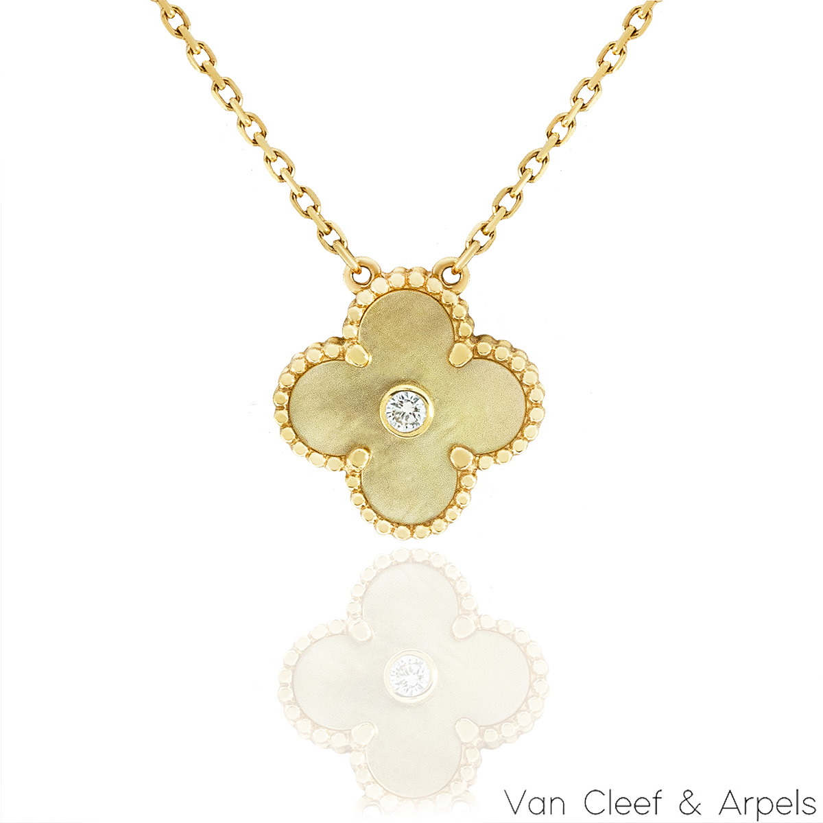 VAN CLEEF & ARPELS 18K Yellow Gold Diamond Celestial Blue Sevres Porcelain  Vintage Alhambra Pendant Necklace 1354464 | FASHIONPHILE